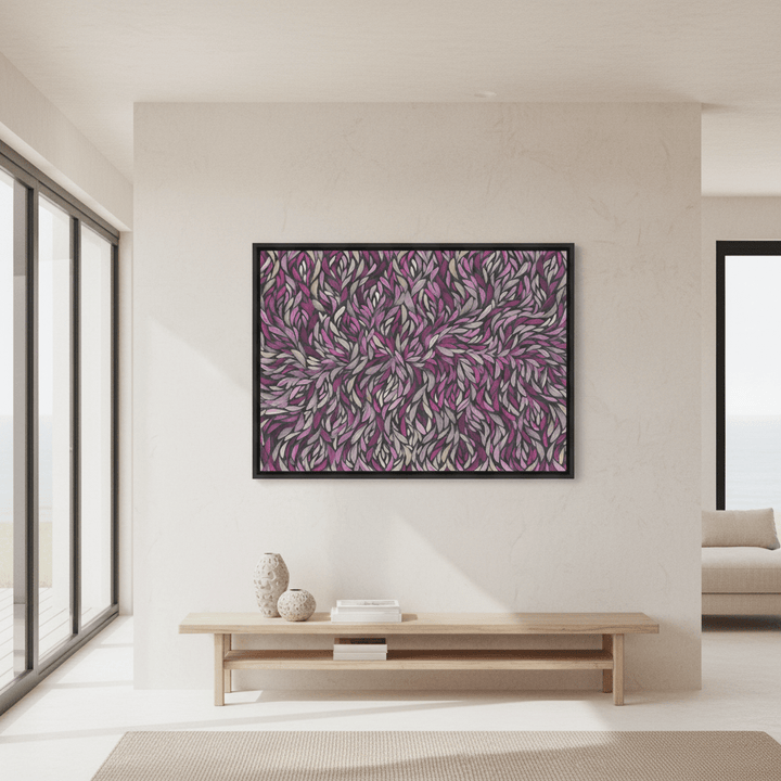 Tumbetin Baibaiye Healing Leaves Purple Beige and Cream by Emma Rigney wall - art - picture - poster