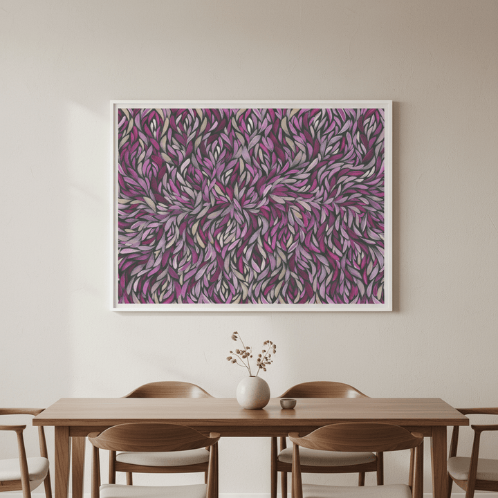 Tumbetin Baibaiye Healing Leaves Purple Beige and Cream by Emma Rigney wall - art - picture - poster