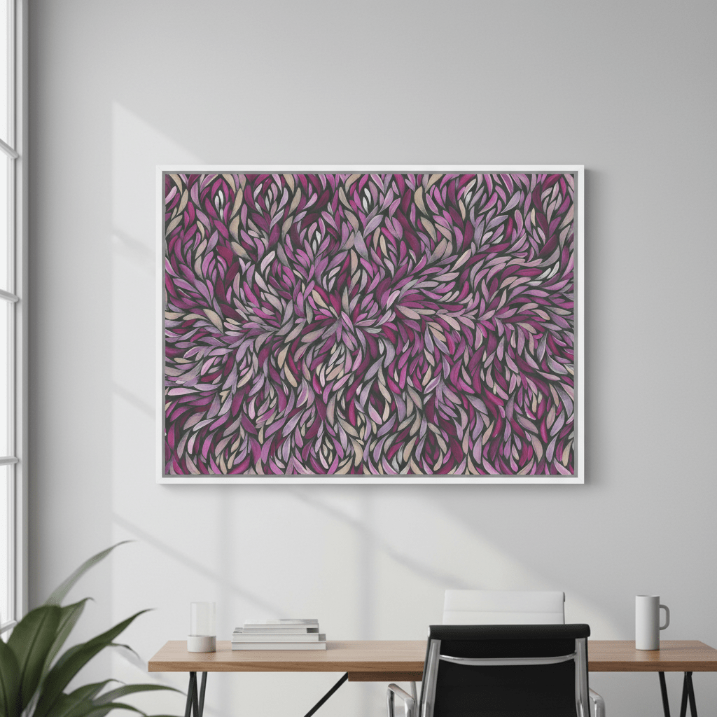 Tumbetin Baibaiye Healing Leaves Purple Beige and Cream by Emma Rigney wall - art - picture - poster