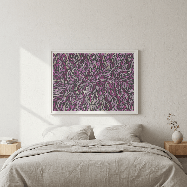 Tumbetin Baibaiye Healing Leaves Purple Beige and Cream by Emma Rigney wall - art - picture - poster