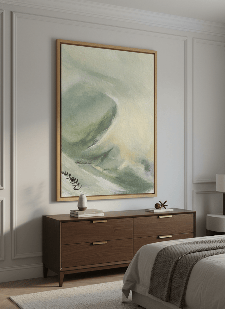 Monumental artwork centred on a feature wall in a luxe interior