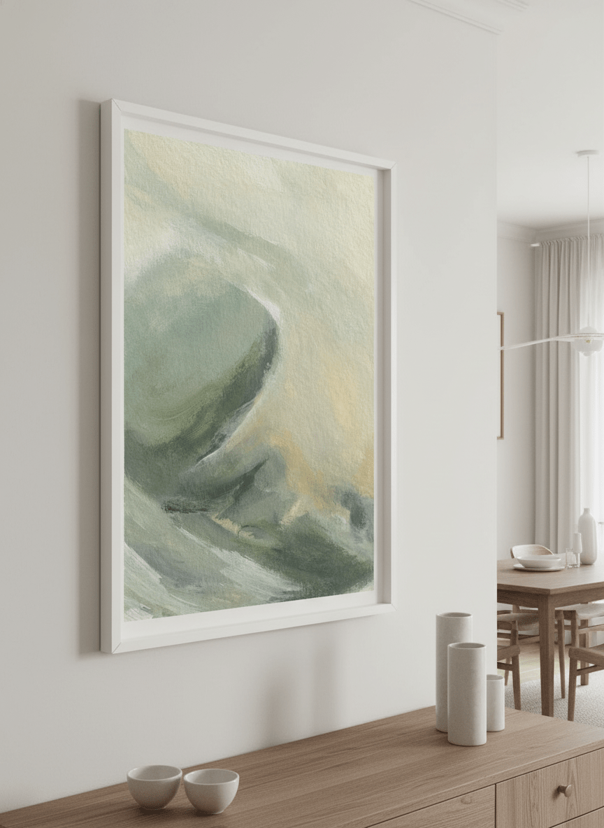 Wall art styled above a dining table in a contemporary home