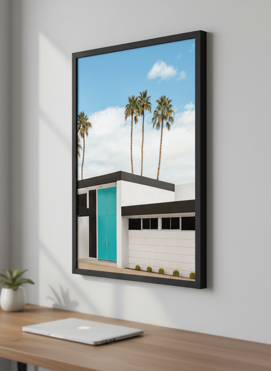 Contemporary wall art featured in a bright modern office workspace