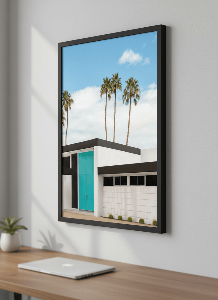 Contemporary wall art featured in a bright modern office workspace