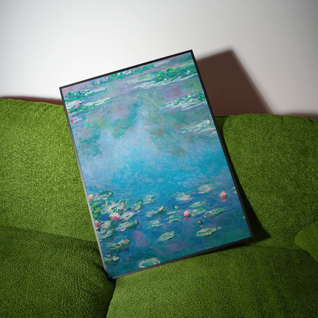 Turquoise Water Lilies Painting by Claude Monet,livingroom,timber border