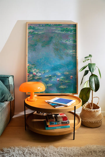 Turquoise Water Lilies Painting by Claude Monet,livingroom,timber border