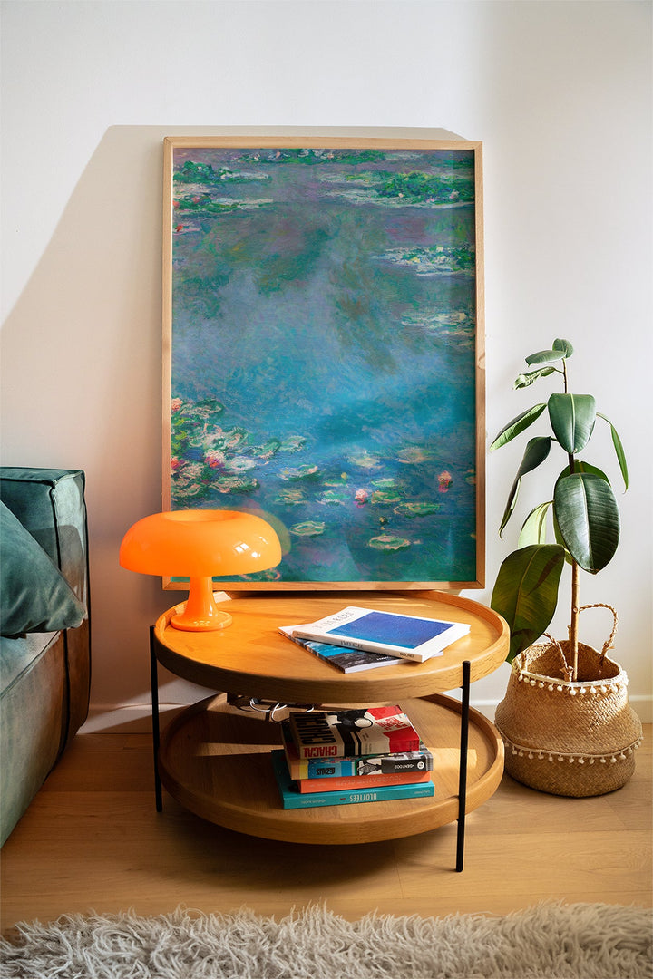 Turquoise Water Lilies Painting by Claude Monet,livingroom,timber border
