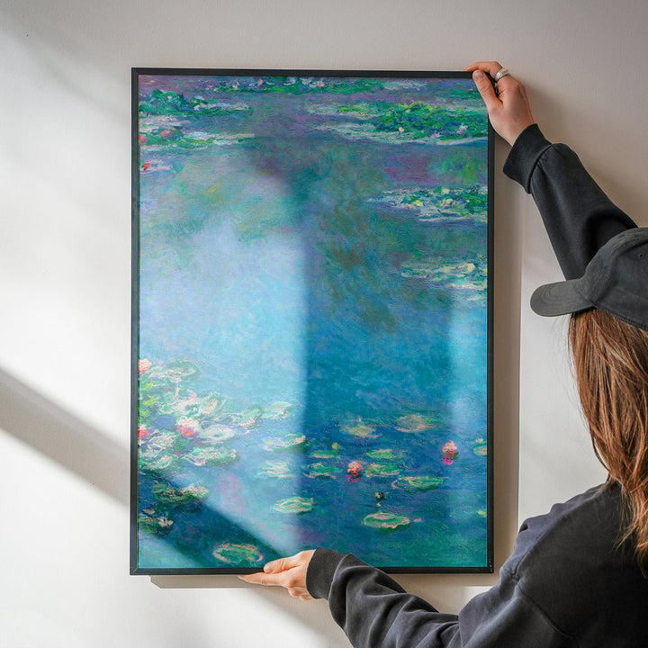 Turquoise Water Lilies Painting by Claude Monet,livingroom,timber border
