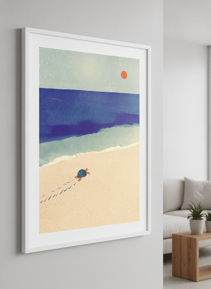 Modern wall art styled above a sofa in a neutral living room