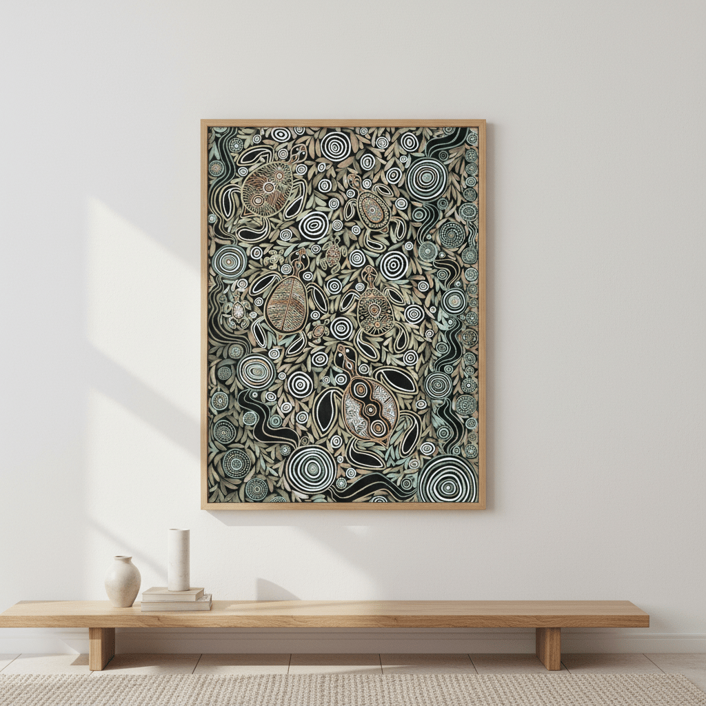 Turtles in Deep Water Dreaming Earth Green Tone by Emma Rigney wall - art - picture - poster