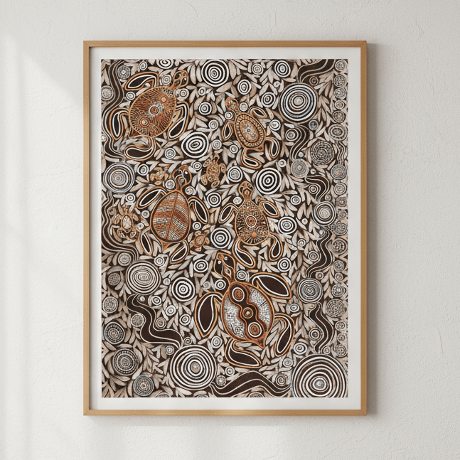 Turtles in Deep Water Dreaming Mocha Tone by Emma Rigney wall - art - picture - poster