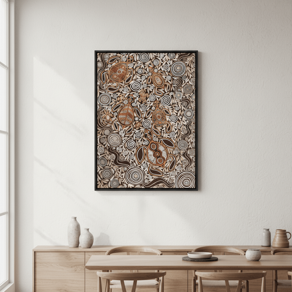 Turtles in Deep Water Dreaming Mocha Tone by Emma Rigney wall - art - picture - poster