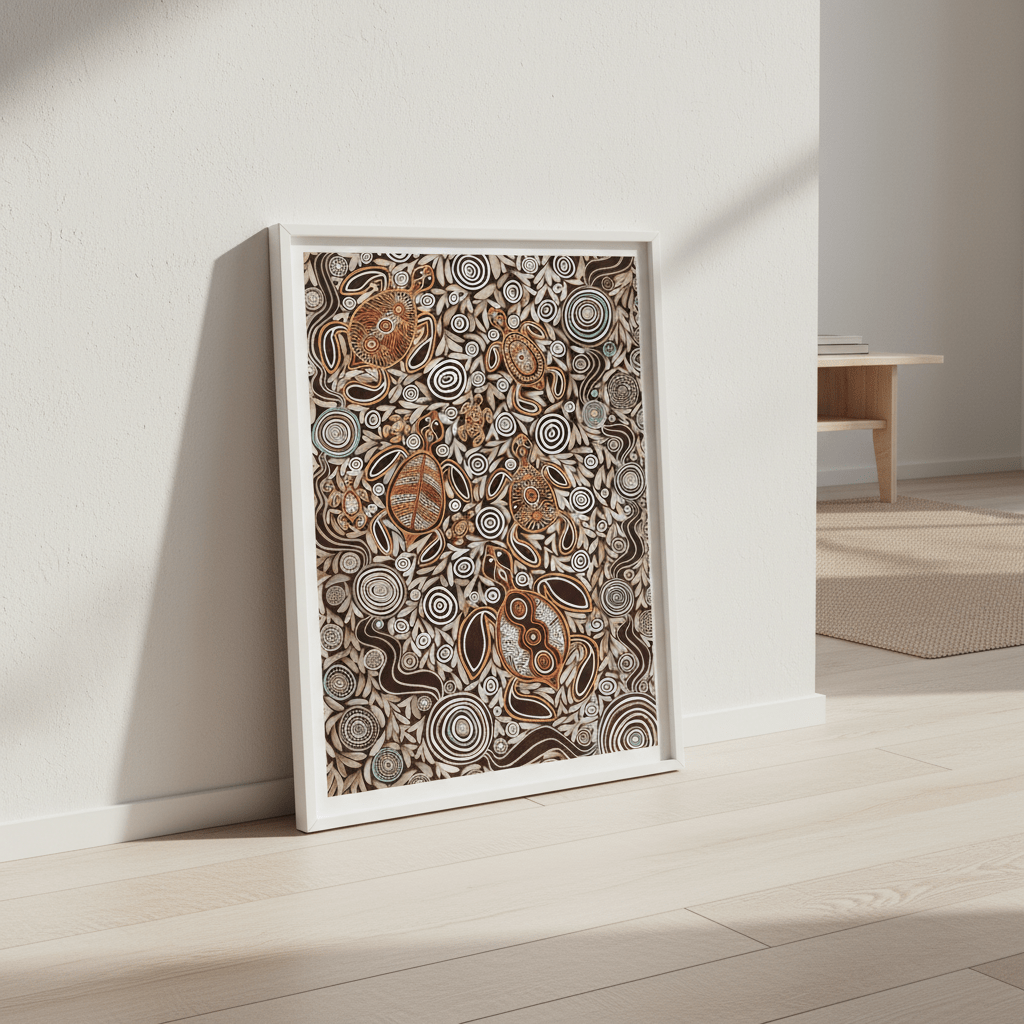 Turtles in Deep Water Dreaming Mocha Tone by Emma Rigney wall - art - picture - poster
