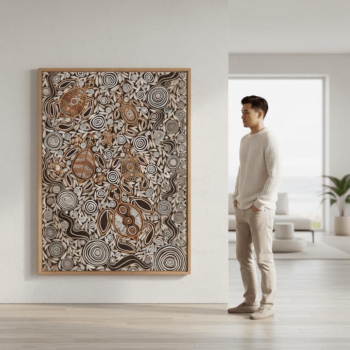Turtles in Deep Water Dreaming Mocha Tone by Emma Rigney wall - art - picture - poster