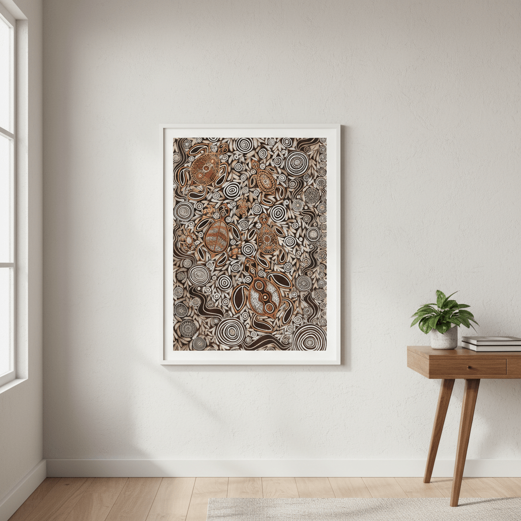 Turtles in Deep Water Dreaming Mocha Tone by Emma Rigney wall - art - picture - poster