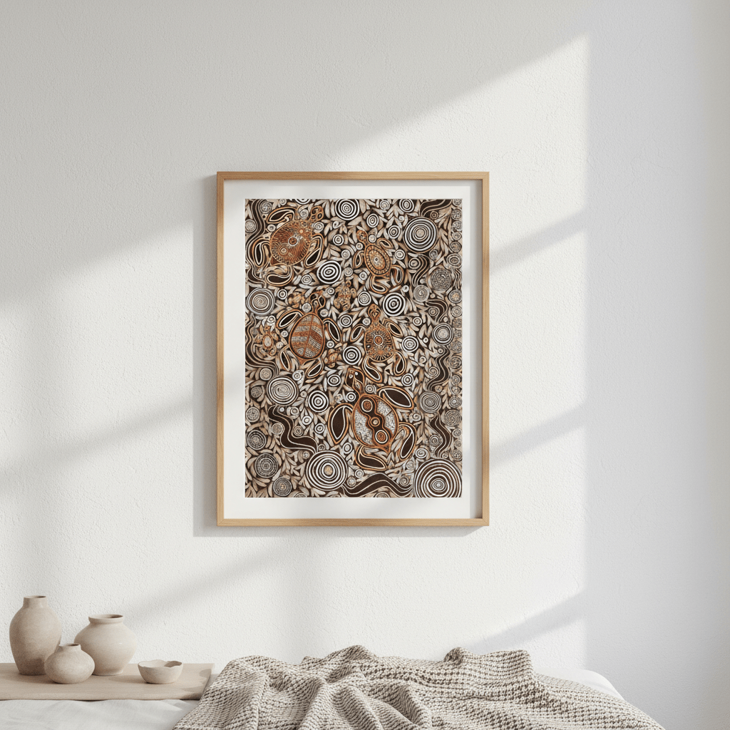 Turtles in Deep Water Dreaming Mocha Tone by Emma Rigney wall - art - picture - poster