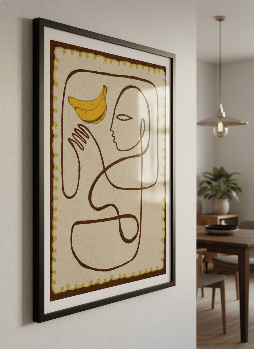Wall art styled above a dining table in a contemporary home