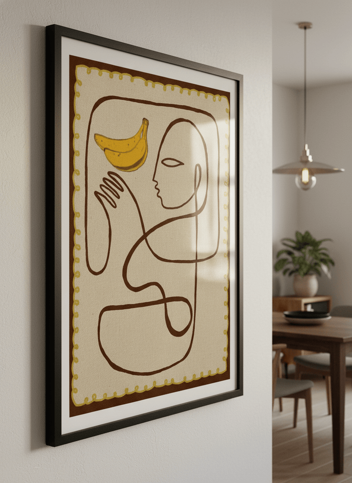 Wall art styled above a dining table in a contemporary home