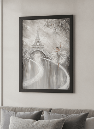 Minimalist artwork displayed in a calm, light-filled bedroom interior