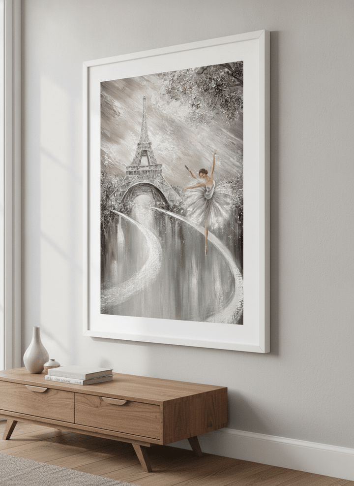 Modern wall art styled above a sofa in a neutral living room