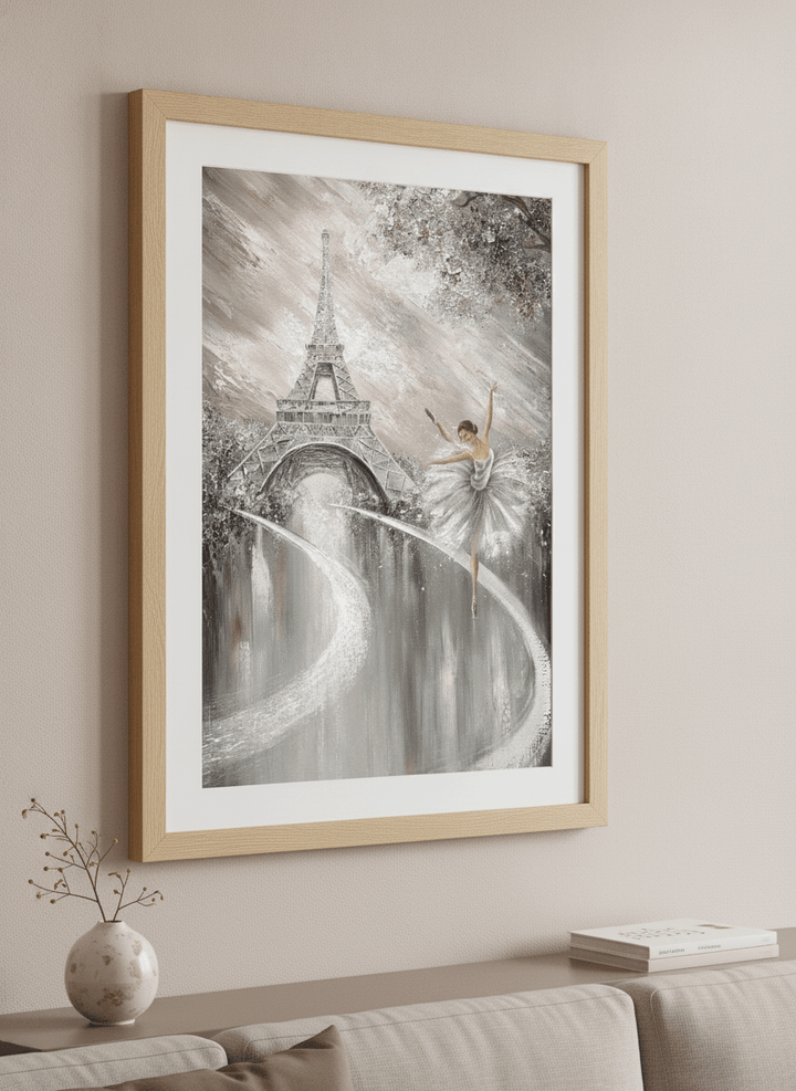 Modern wall art styled above a sofa in a neutral living room