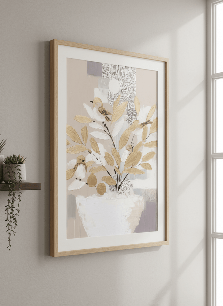 Contemporary wall art featured in a bright modern office workspace