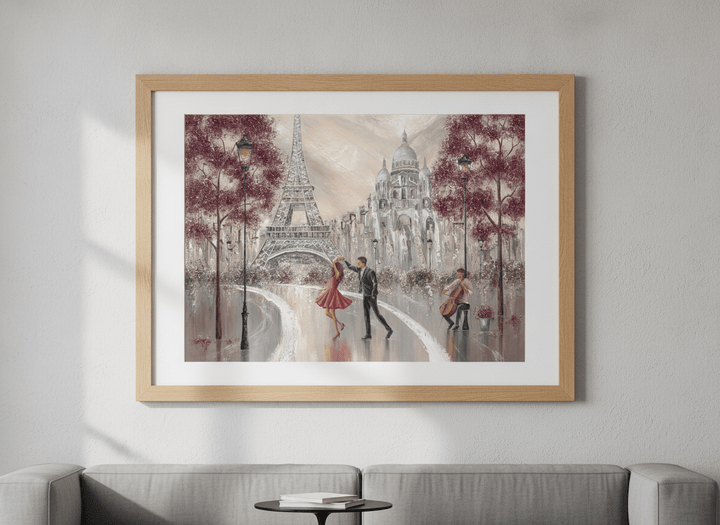 Modern wall art styled above a sofa in a neutral living room