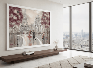 Monumental artwork centred on a feature wall in a luxe interior