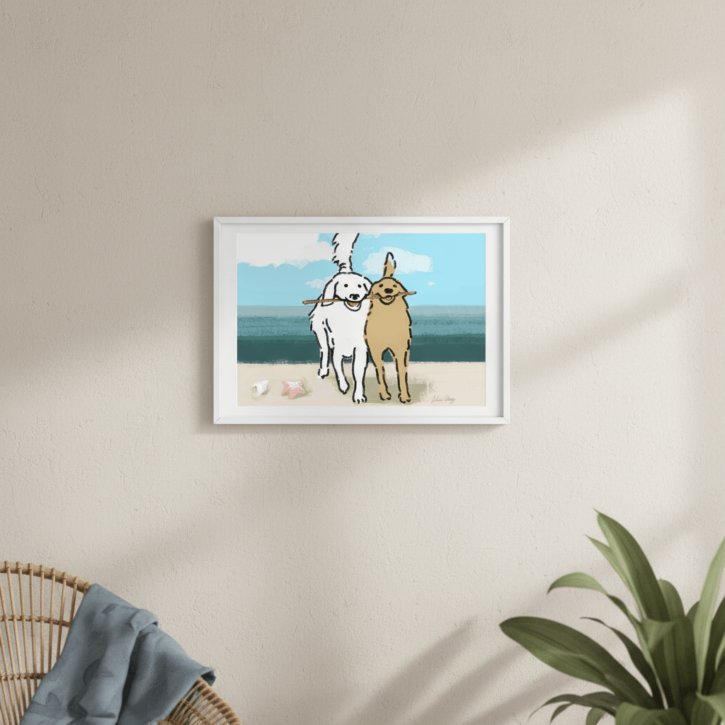 Two Dogs on the Beach by Julia Cheney wall - art - picture - poster