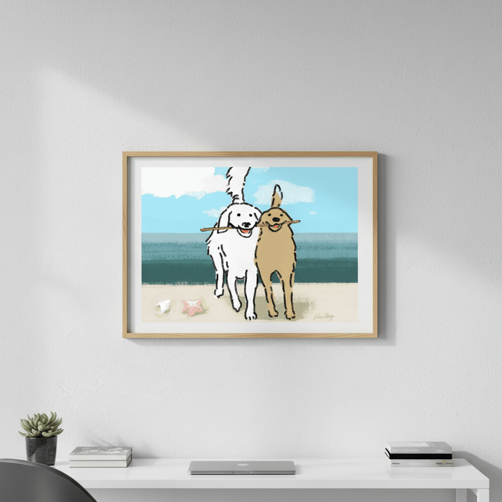 Two Dogs on the Beach by Julia Cheney wall - art - picture - poster