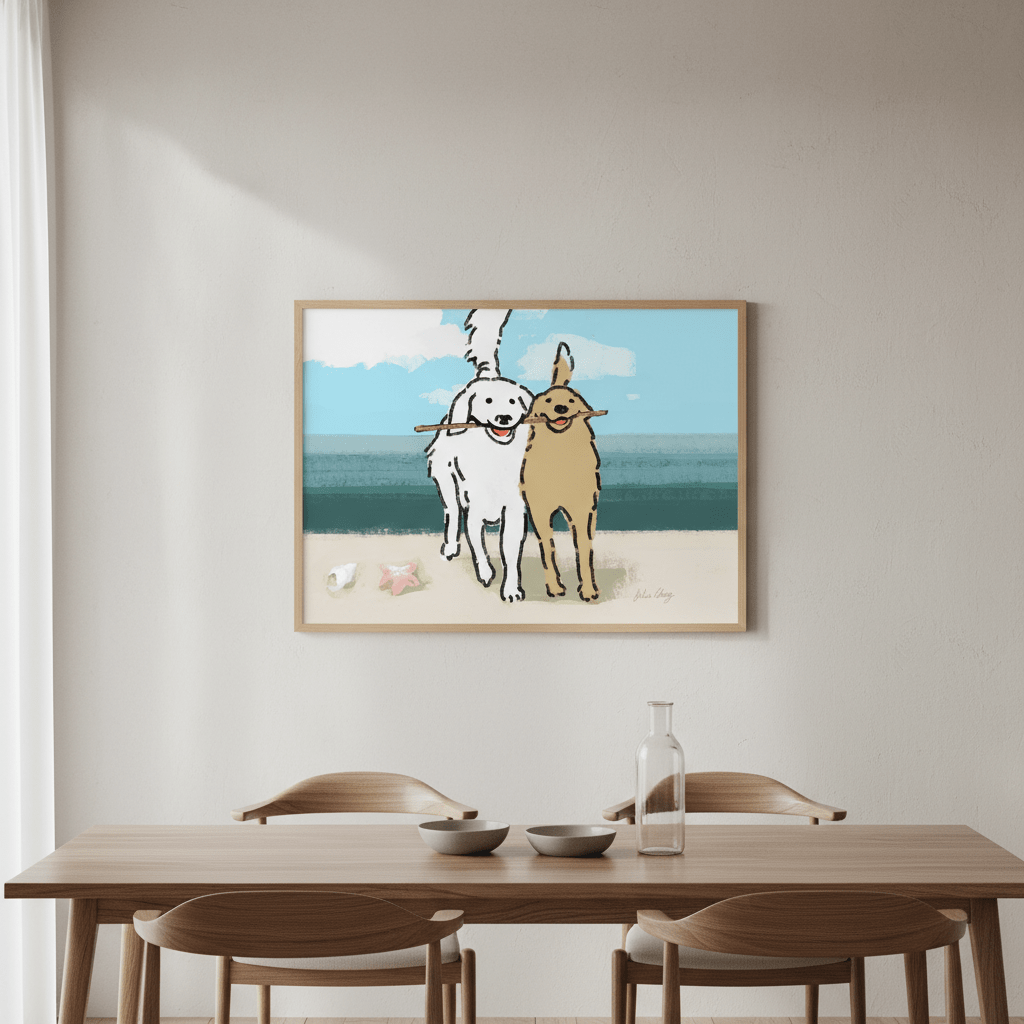 Two Dogs on the Beach by Julia Cheney wall - art - picture - poster