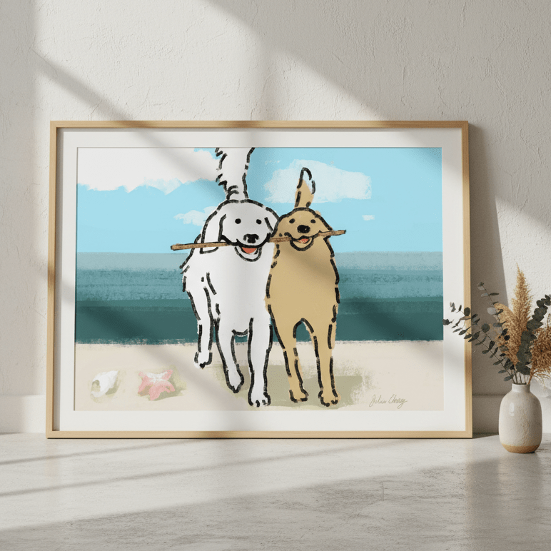 Two Dogs on the Beach by Julia Cheney wall - art - picture - poster