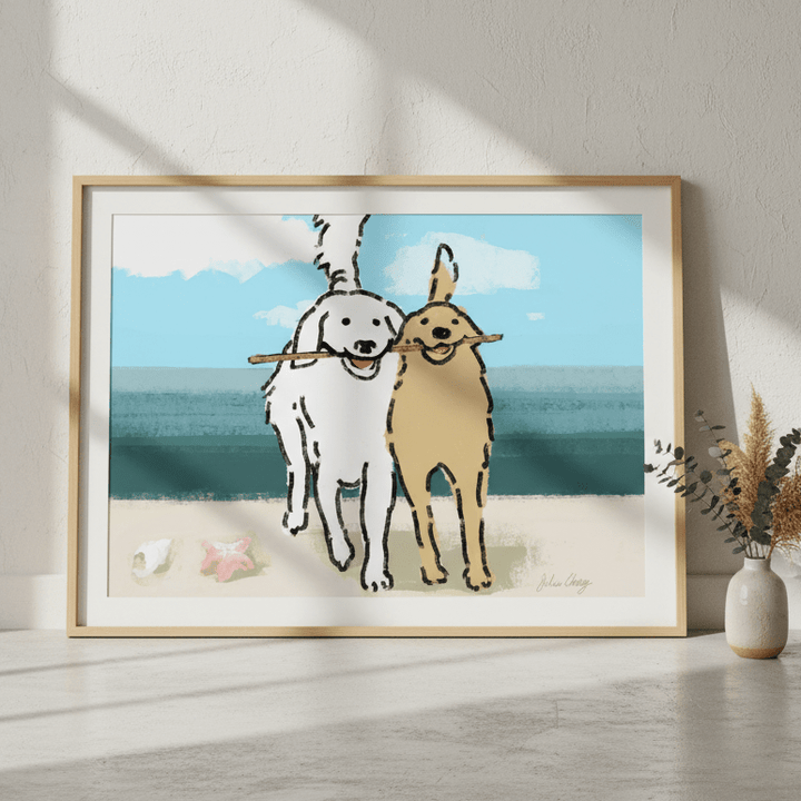 Two Dogs on the Beach by Julia Cheney wall - art - picture - poster