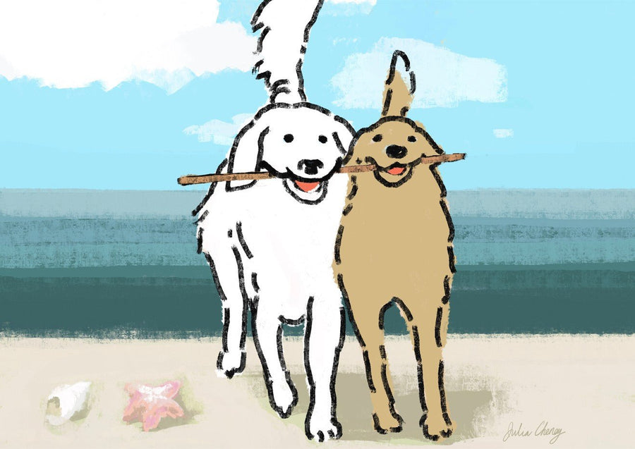 Two Dogs on the Beach by Julia Cheney