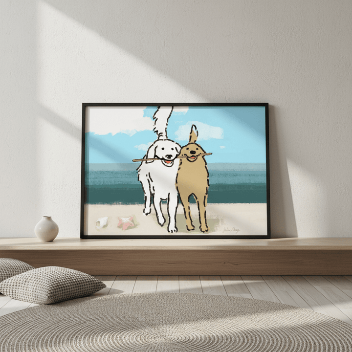 Two Dogs on the Beach by Julia Cheney wall - art - picture - poster