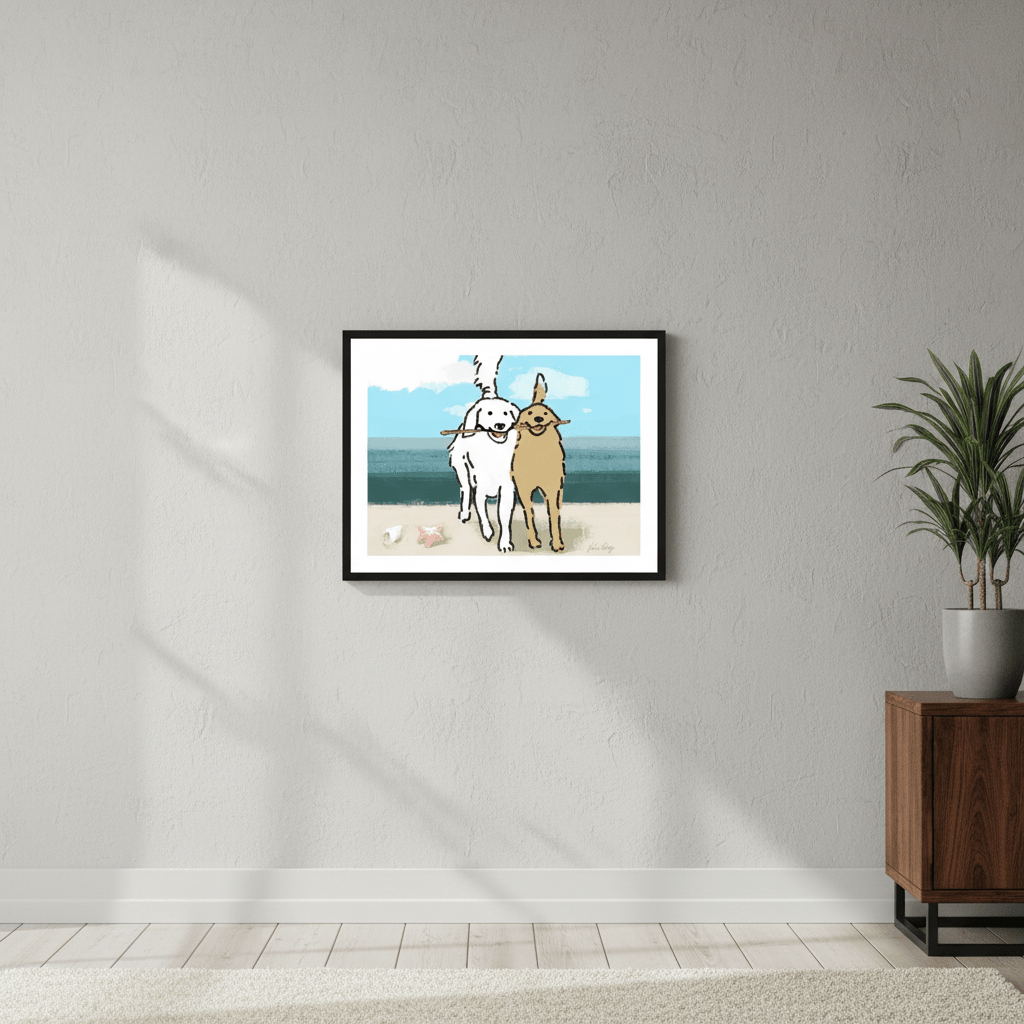 Two Dogs on the Beach by Julia Cheney wall - art - picture - poster