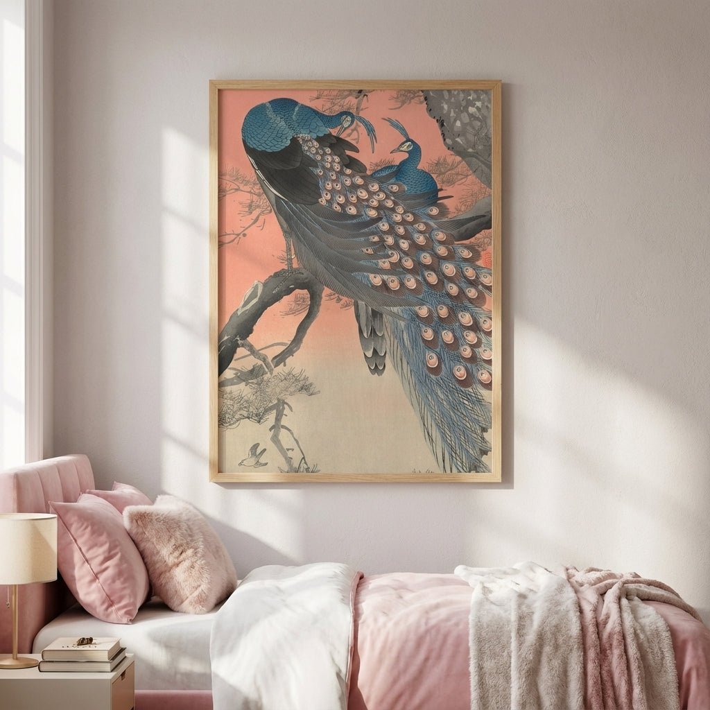 Two Peacocks on Tree Branch by Ohara Koson wall - art - picture - poster