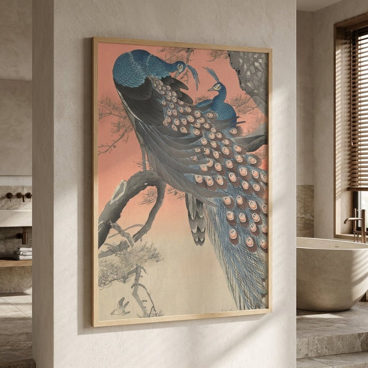 Two Peacocks on Tree Branch by Ohara Koson wall - art - picture - poster