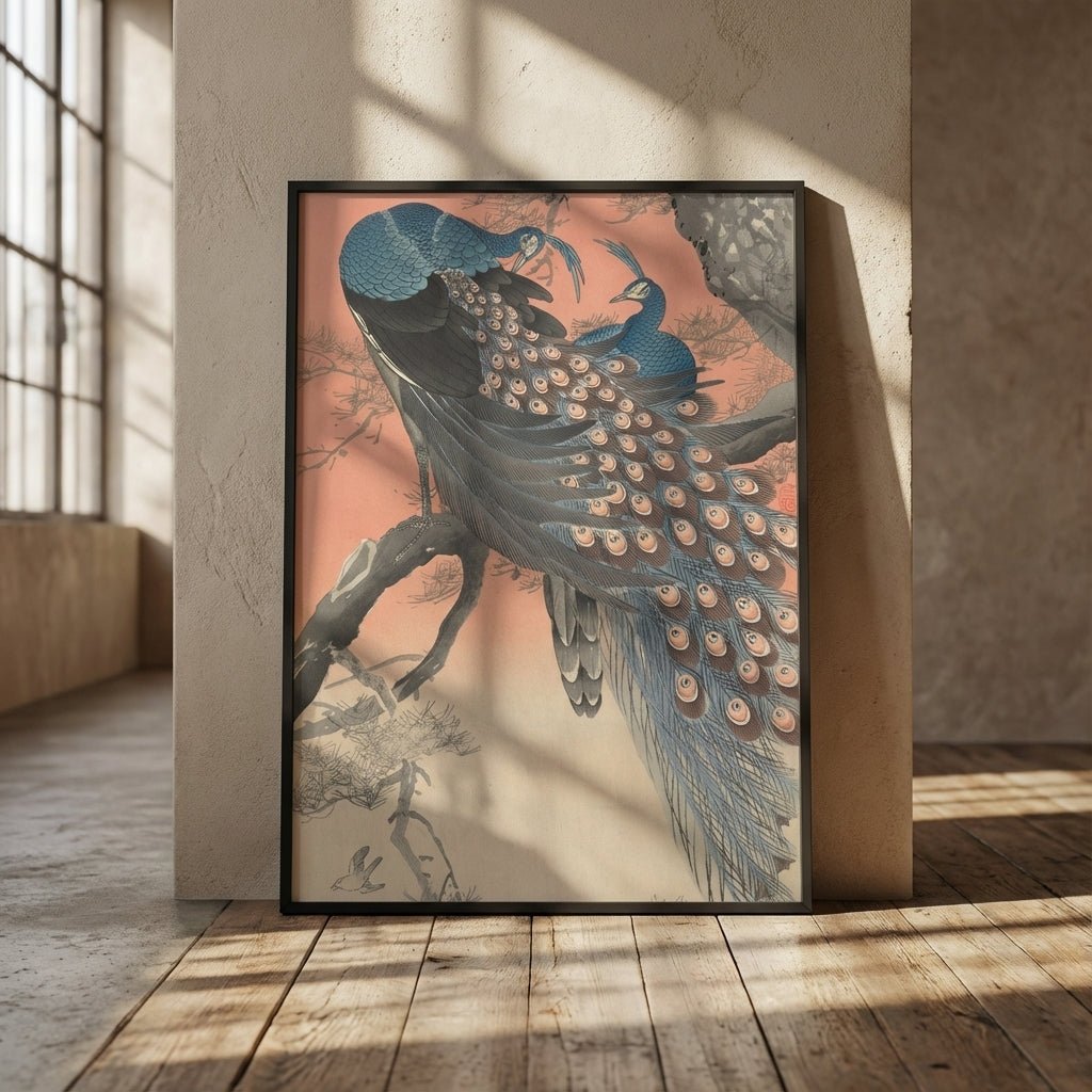 Two Peacocks on Tree Branch by Ohara Koson wall - art - picture - poster