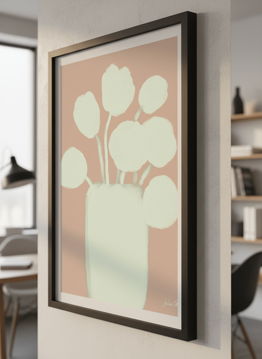 Contemporary wall art featured in a bright modern office workspace