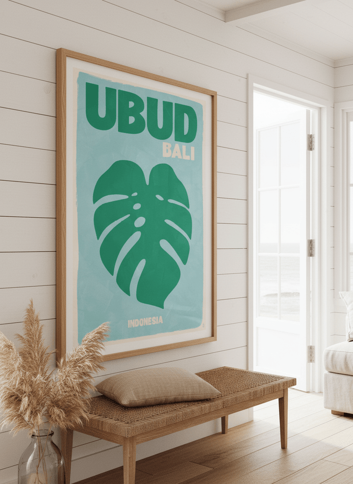 Neutral wall art displayed in a sunny coastal beach house
