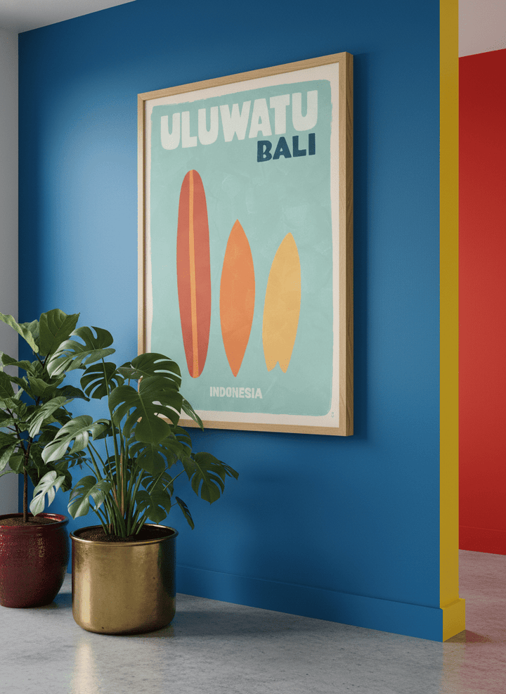 Bold wall art styled in a colourful, eclectic modern home