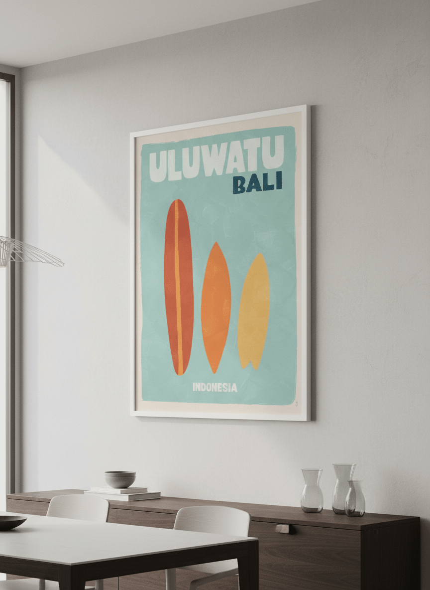 Wall art styled above a dining table in a contemporary home