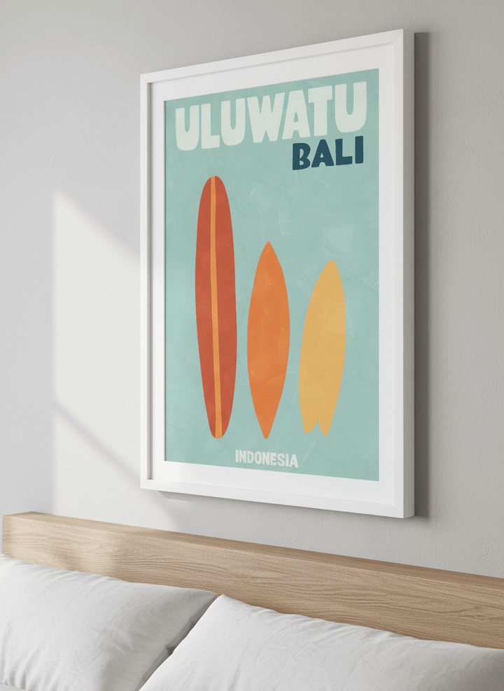 Minimalist artwork displayed in a calm, light-filled bedroom interior