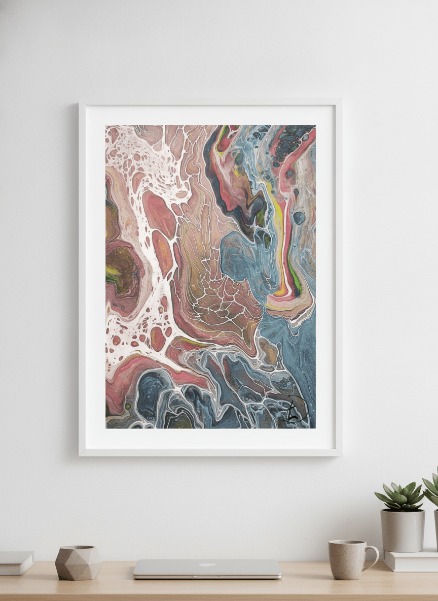 Contemporary wall art featured in a bright modern office workspace