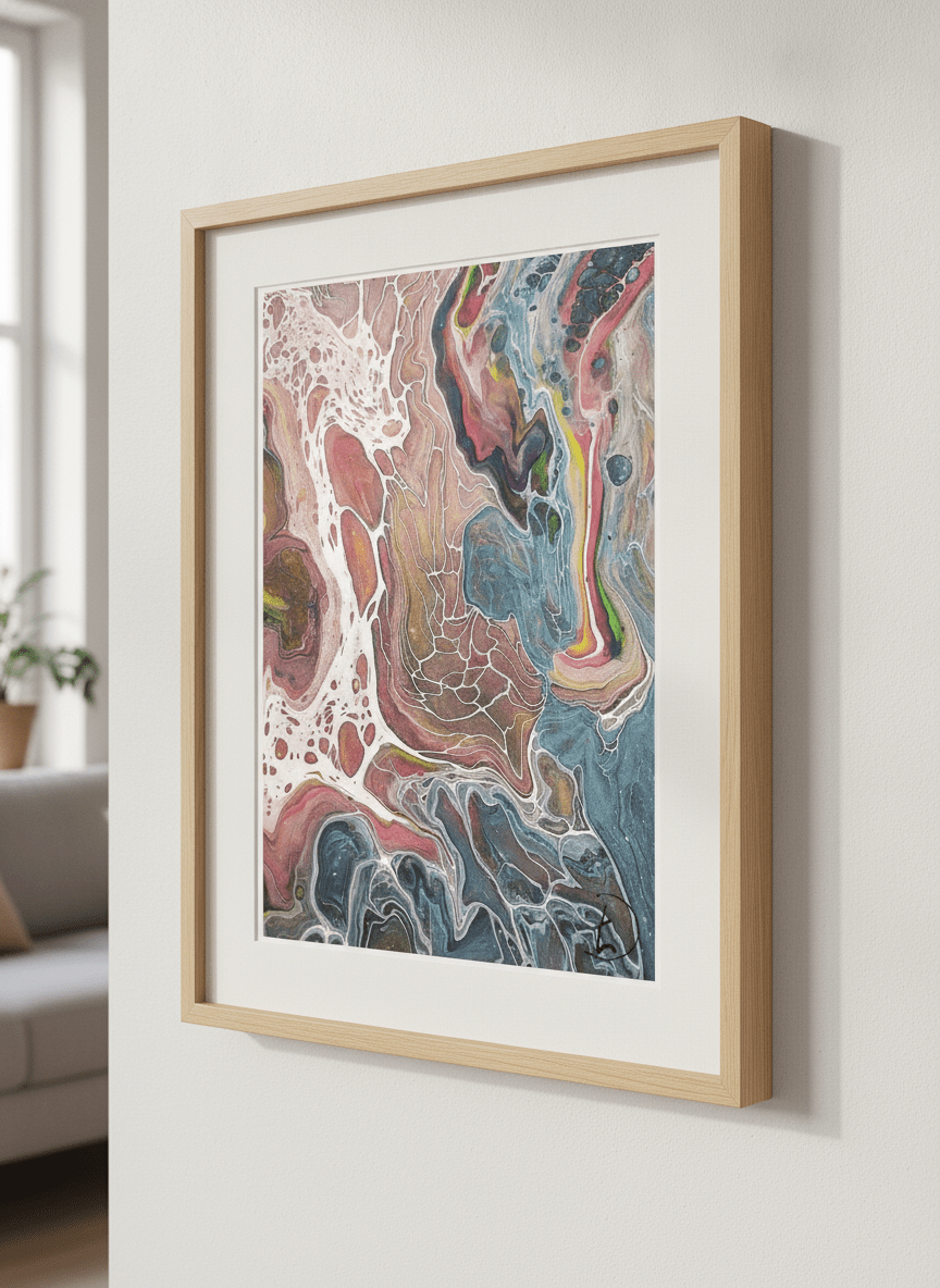 Modern wall art styled above a sofa in a neutral living room