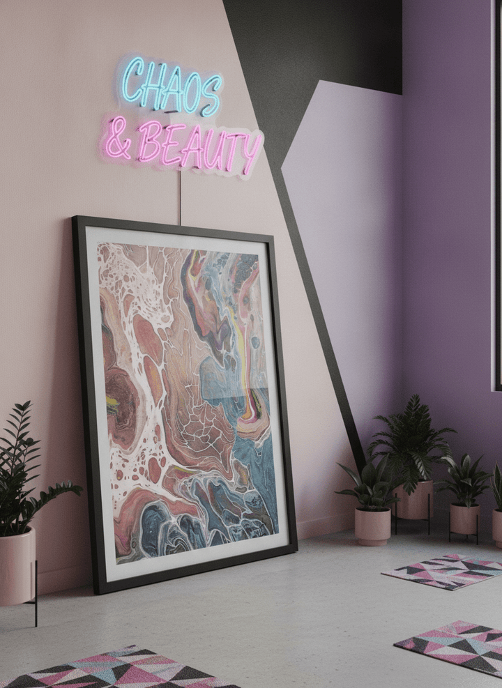 Bold wall art styled in a colourful, eclectic modern home