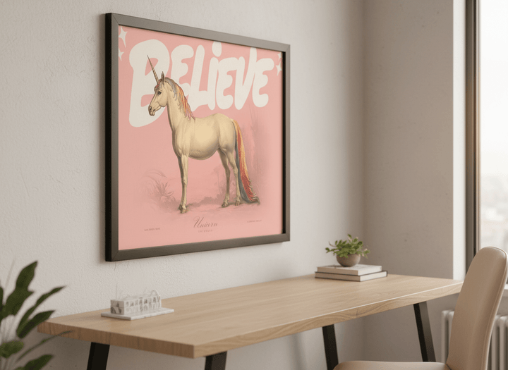 Contemporary wall art featured in a bright modern office workspace