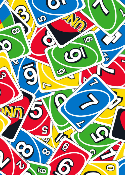 Uno Coloured Stacked Cards Portrait Print frame