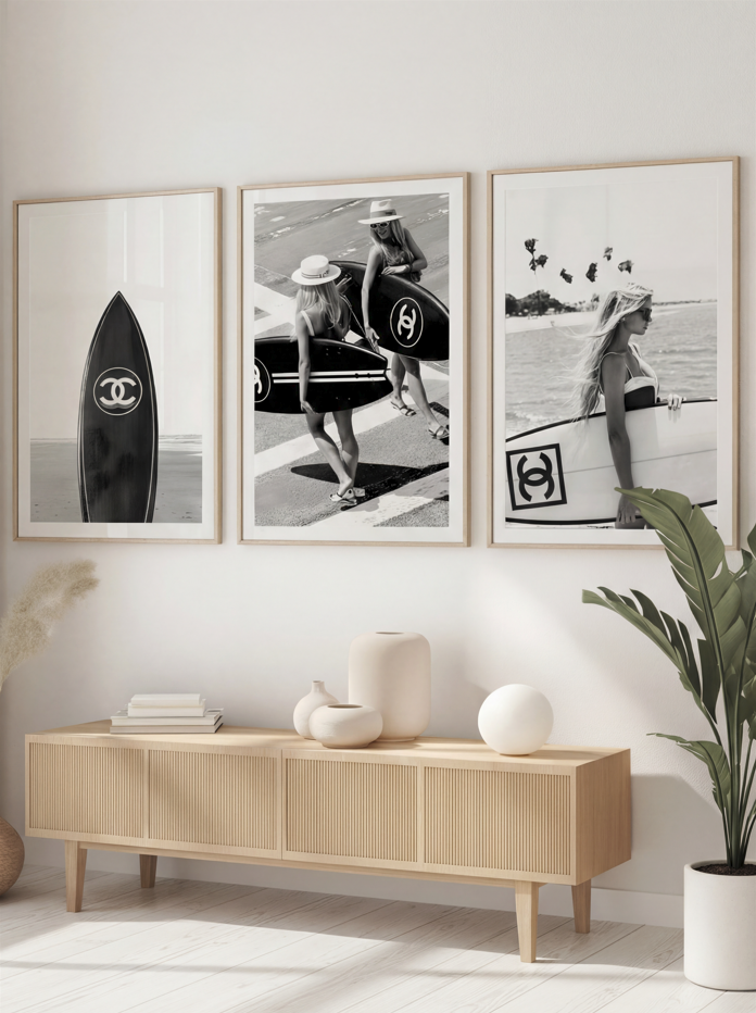 Set of 3 Chanel Surfer Girl Wall Art Photography